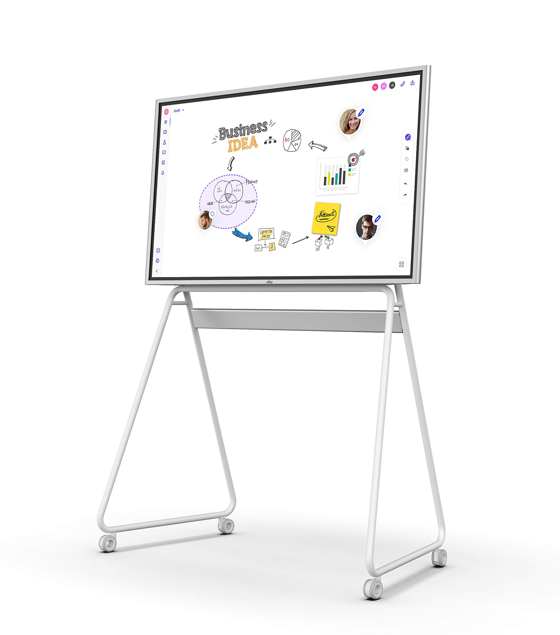 Vibe 55'' Interactive Whiteboard Portable Stand, Four Lockable Wheels, Sleek Design for The Modern Office or Classroom (White)