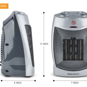 AeroHome 1500W / 750W Ceramic Portable Space Heater Indoor Electric Heater with Overheat & Tip Over Protection - Personal Room Heater with Thermostat Control for Home Bedroom and Office