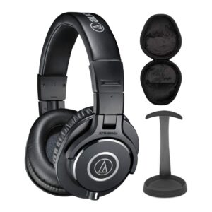 audio-technica ath-m40x professional headphones bundle with aluminum stand and hard shell case (3 items)