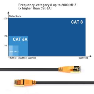 Ethernet Cable 10 ft, Cat 8 Ethernet Cable High Speed Ethernet Cable 40Gbps with Gold Plated Plug Shielded F/FTP Wires Cat8 RJ45 Connector LAN Cable for Router, Modem, Gaming, Xbox, PS4, PS5, Black