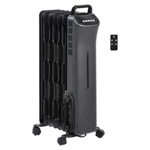 amazon basics portable digital radiator heater with 7 wavy fins and remote control, black, 1500w, 9.8 x 26.5 x 13.1 in