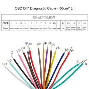 iKKEGOL OBD OBDII J1962 Male Connector to Open Plug Wire, OBD Diagnostic Extension Cable OBD2 Pigtail, DIY Mobley USB Adapter (30cm/12'')