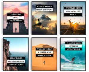 motivational wall art - inspirational posters and wall art for office, home, gym - positive quotes wall decor for work place - inspiration artwork for business, sports - 8x10inch, set of 6 - unframed