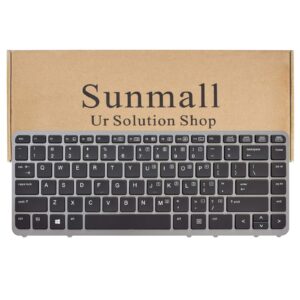 sunmall laptop keyboard replacement with backlit (without pointer) compatible with hp elitebook 840 g1 g2 / 850 g1 g2 / 745 g1 g2/hp zbook 14 series laptop us layout (with silver frame)