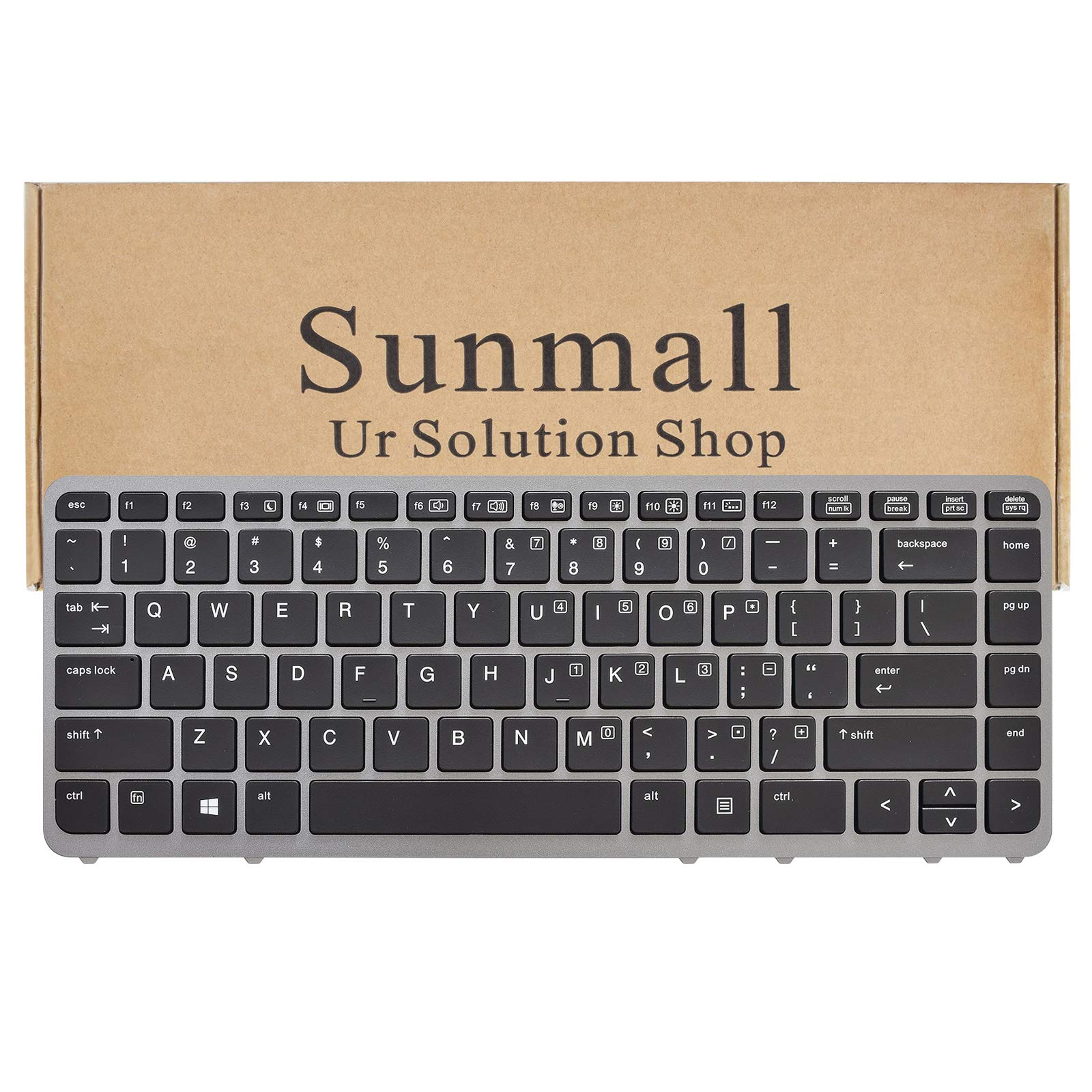 SUNMALL Laptop Keyboard Replacement with Backlit (Without Pointer) Compatible with HP EliteBook 840 G1 G2 / 850 G1 G2 / 745 G1 G2/HP ZBook 14 Series Laptop US Layout (with Silver Frame)