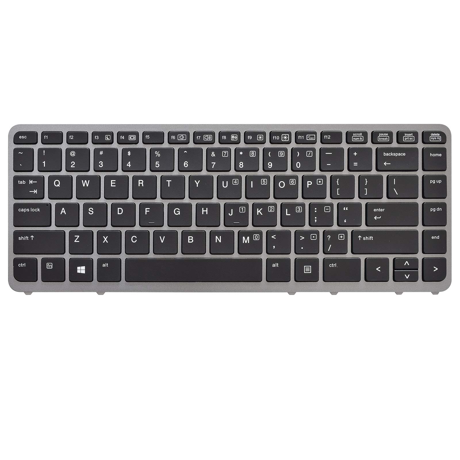 SUNMALL Laptop Keyboard Replacement with Backlit (Without Pointer) Compatible with HP EliteBook 840 G1 G2 / 850 G1 G2 / 745 G1 G2/HP ZBook 14 Series Laptop US Layout (with Silver Frame)