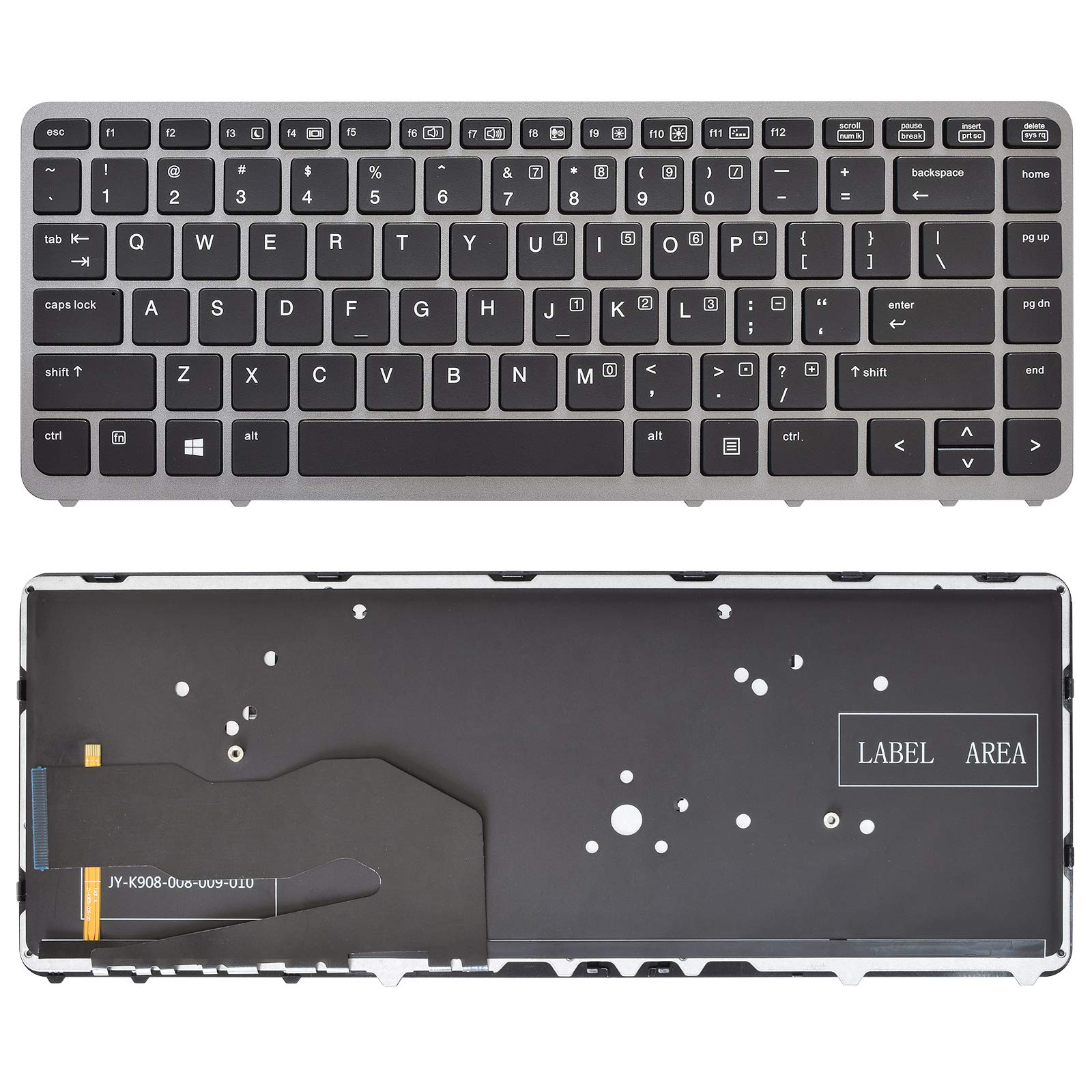 SUNMALL Laptop Keyboard Replacement with Backlit (Without Pointer) Compatible with HP EliteBook 840 G1 G2 / 850 G1 G2 / 745 G1 G2/HP ZBook 14 Series Laptop US Layout (with Silver Frame)