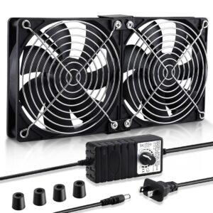 wathai big airflow 2 x 120mm 240mm computer fan with ac plug cabinet fan 110v 240v ac power supply, speed controller 3v to 12v, for mining machine chassis server workstation cooling
