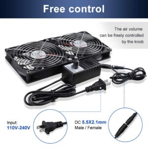 Wathai Big Airflow 2 x 120mm 240mm Computer Fan with AC Plug Cabinet Fan 110V 240V AC Power Supply, Speed Controller 3V to 12V, for Mining Machine Chassis Server Workstation Cooling