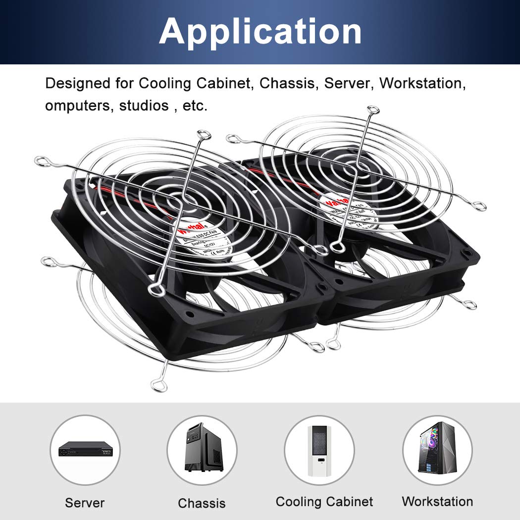 Wathai Big Airflow 2 x 120mm 240mm Computer Fan with AC Plug Cabinet Fan 110V 240V AC Power Supply, Speed Controller 3V to 12V, for Mining Machine Chassis Server Workstation Cooling