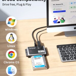 BYEASY SATA/IDE USB 3.0 Adapter, Hard Drive Reader with USB A and USB C for Universal 2.5"/3.5" Inch External HDD/SSD with 12V 2A Adapter, Support 12TB for Windows and Mac OS