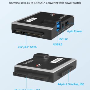 BYEASY SATA/IDE USB 3.0 Adapter, Hard Drive Reader with USB A and USB C for Universal 2.5"/3.5" Inch External HDD/SSD with 12V 2A Adapter, Support 12TB for Windows and Mac OS