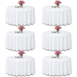 taniash 6 packs white round tablecloth -120inch,100% polyester fabric washable table clothes for wedding/party