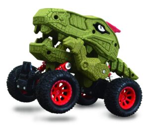 aeromax dino-faur pull back dinosaur truck, green with red accent