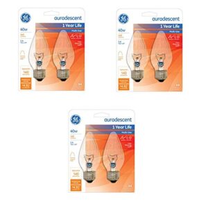 g e lighting 75343 flame shape auradescent bulb, 40w, 6-pack