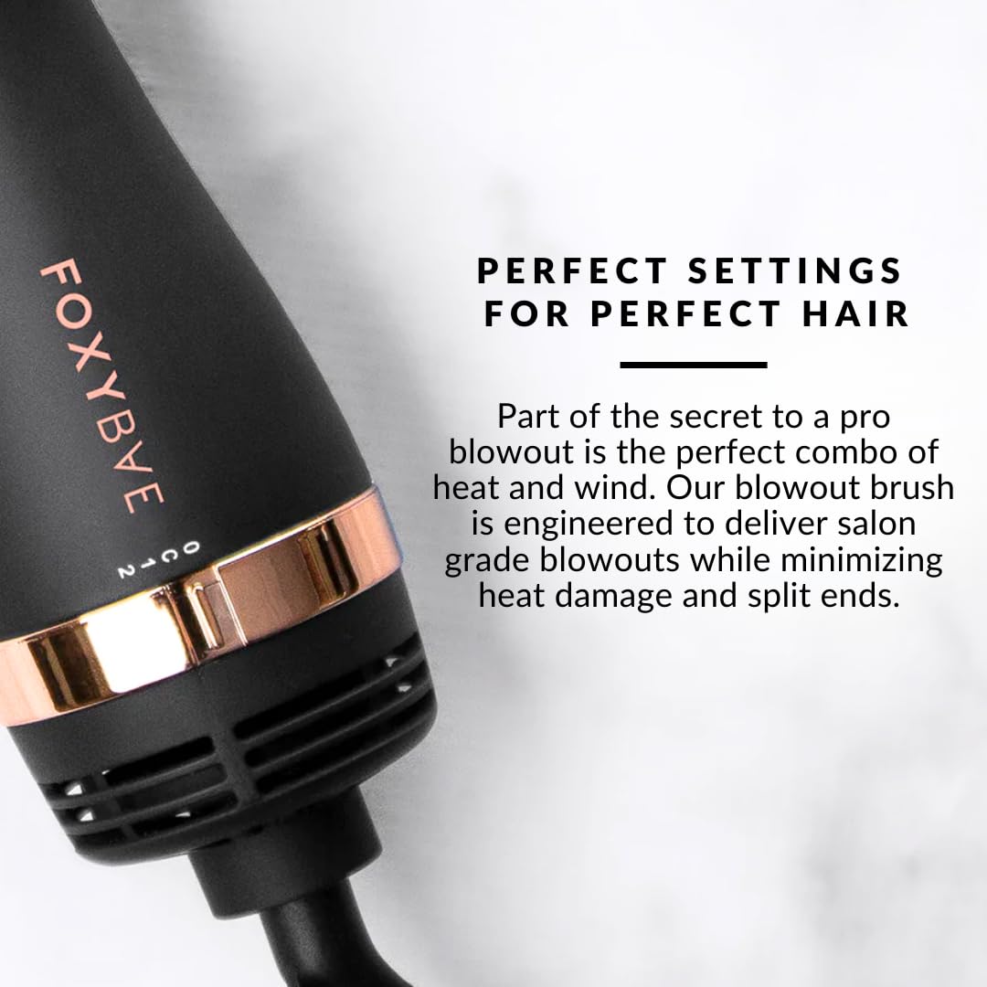 FoxyBae Blowout Brush Hair Dryer - Professional Blow Dryer Brush with Nylon and Boar Bristles - 75mm Hair Dryer Brush and Volumizer in One - Salon-Grade Rose Gold Brush Blow Dryer