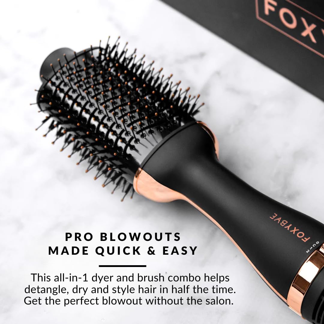 FoxyBae Blowout Brush Hair Dryer - Professional Blow Dryer Brush with Nylon and Boar Bristles - 75mm Hair Dryer Brush and Volumizer in One - Salon-Grade Rose Gold Brush Blow Dryer