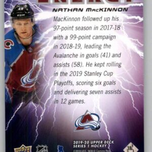 2019-20 Upper Deck Hockey Series 1 Pure Energy #PE-18 Nathan MacKinnon Colorado Avalanche Official UD NHL Trading Card