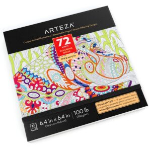 Arteza Coloring Book for Adults, 6.4 x 6.4 Inches, 72 Sheets, Animal Designs, Detachable Pages, Gray Outlines, 100 lb Paper, Art Supplies for Anxiety, Stress Relief, and Relaxing