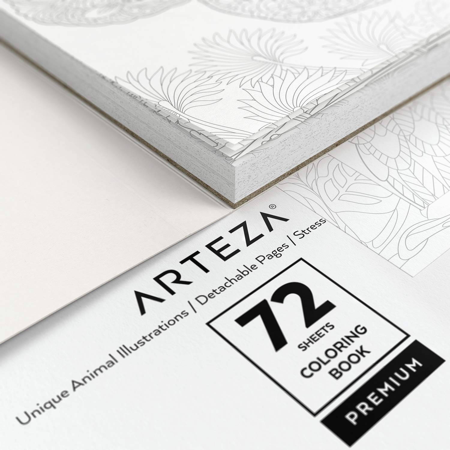 Arteza Coloring Book for Adults, 6.4 x 6.4 Inches, 72 Sheets, Animal Designs, Detachable Pages, Gray Outlines, 100 lb Paper, Art Supplies for Anxiety, Stress Relief, and Relaxing