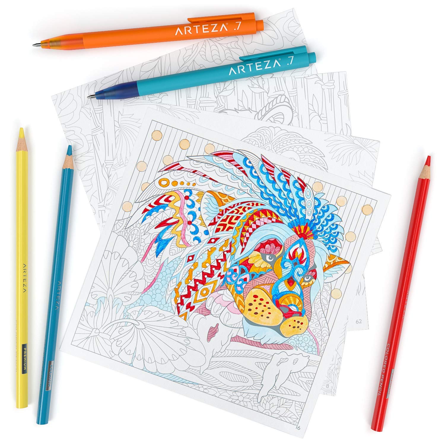 Arteza Coloring Book for Adults, 6.4 x 6.4 Inches, 72 Sheets, Animal Designs, Detachable Pages, Gray Outlines, 100 lb Paper, Art Supplies for Anxiety, Stress Relief, and Relaxing