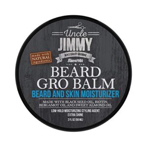 uncle jimmy products beard gro balm | beard and skin moisturizer goes to work immediately to tame unruly hairs for a softer, thicker beard | softens beards and mustaches 2 fl oz