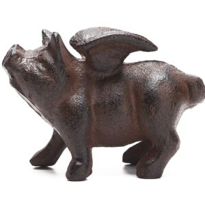 BRASSTAR Cast Iron Flying Pig Statue Paperweight Garden Home Office Desk Decor Collection Animal Figurine PTWQ008