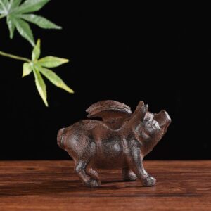 BRASSTAR Cast Iron Flying Pig Statue Paperweight Garden Home Office Desk Decor Collection Animal Figurine PTWQ008