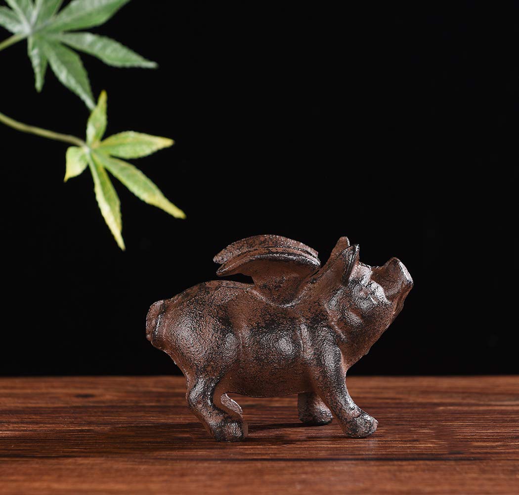 BRASSTAR Cast Iron Flying Pig Statue Paperweight Garden Home Office Desk Decor Collection Animal Figurine PTWQ008