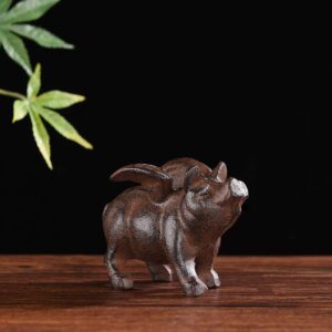 BRASSTAR Cast Iron Flying Pig Statue Paperweight Garden Home Office Desk Decor Collection Animal Figurine PTWQ008