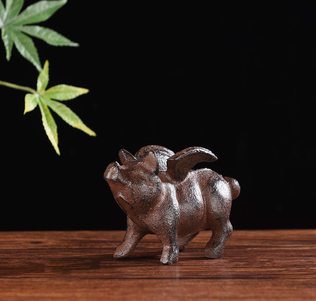 BRASSTAR Cast Iron Flying Pig Statue Paperweight Garden Home Office Desk Decor Collection Animal Figurine PTWQ008