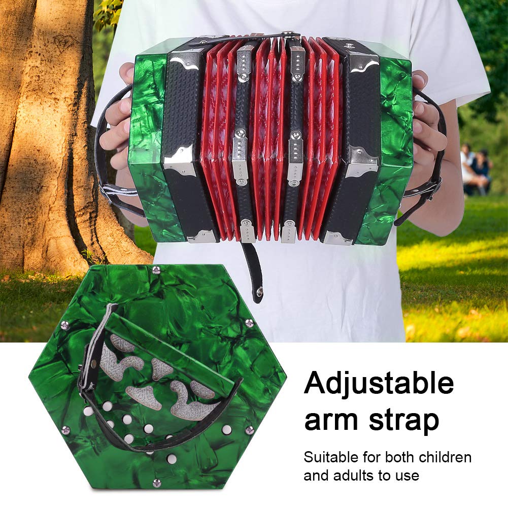 Concertina, Professional 20 Buttons Accordion Concertina Anglo-Style Musical Instrument Accessory with Carrying Bag(Green)