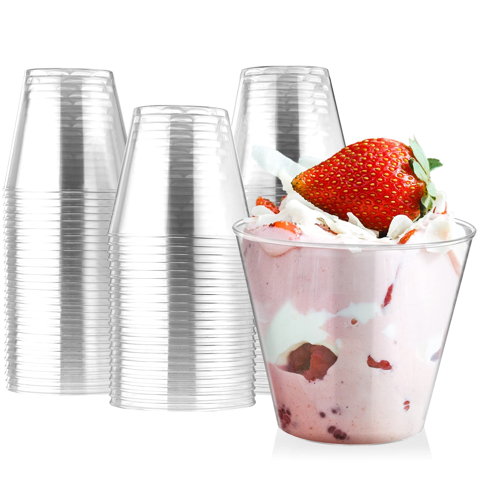 Eupako 5 oz Clear Plastic Dessert Cups 100 Pack Small Clear Plastic Tumbler Cups Great for Desserts, Appetizers, Puddings, Mousse