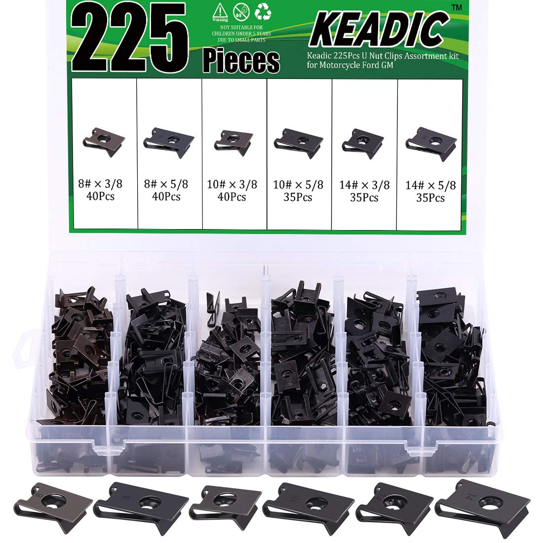 Keadic 226Pcs U Nut Clips Assortment kit for Motorcycle Ford GM