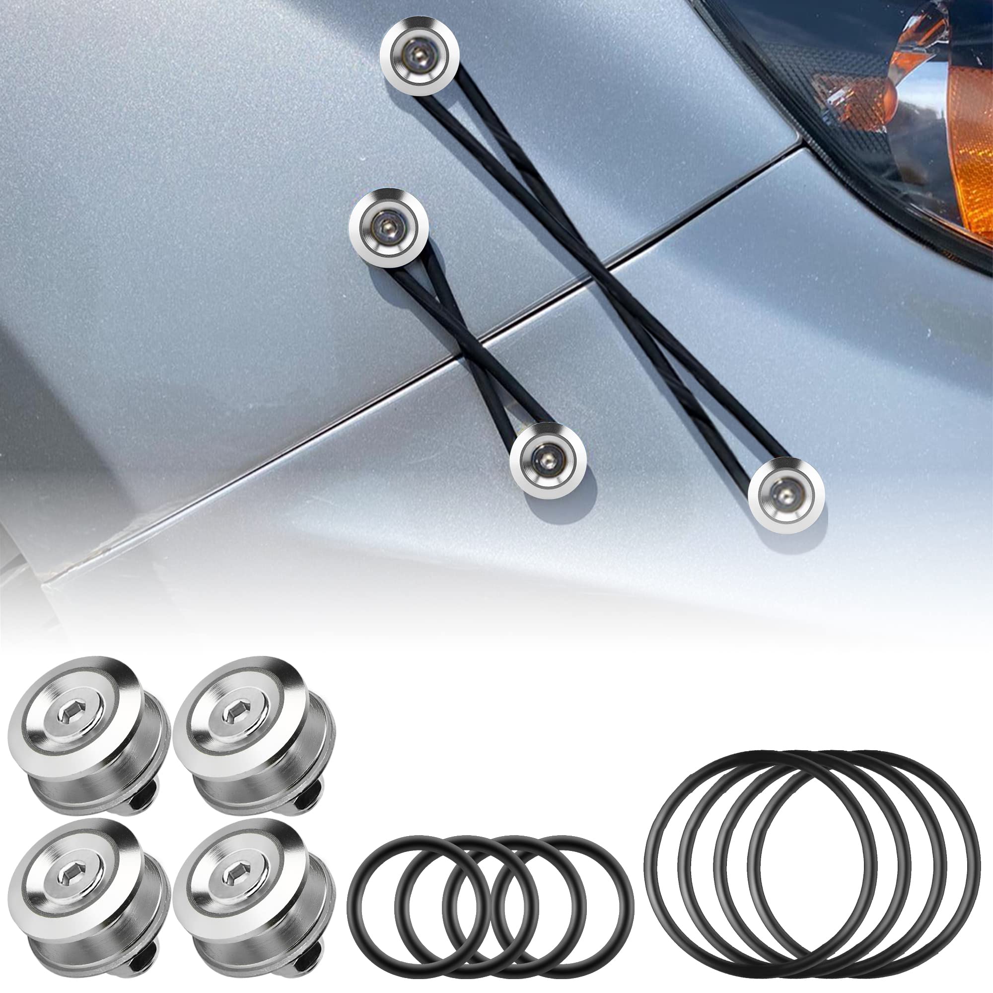 AeroBon JDM Bumper Quick Release Kit with 8 Pieces Replacement O-Ring (4 Regular + 4 Big) (Silver)