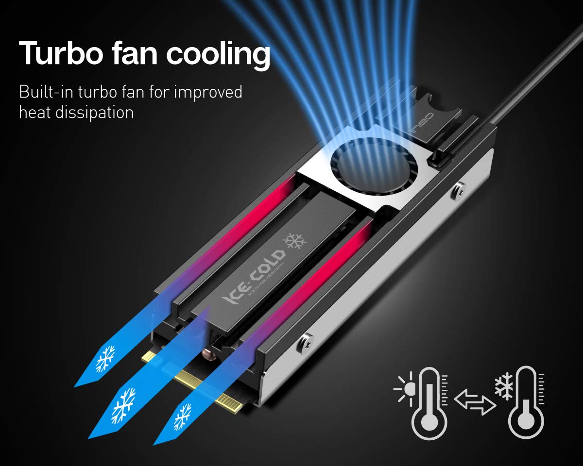 ineo Aluminum M.2 2280 SSD Heatsinks with 20mm Fan and Pure Cooper Strip for M.2 NVME SSD [C2600 Fan]