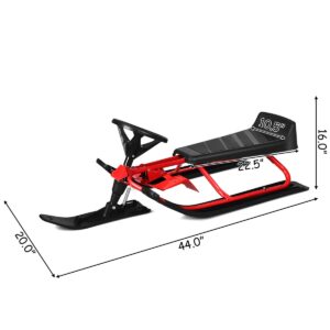 Goplus Snow Racer Sled, Ski Sled Slider Board with Steering Wheel, Twin Brakes, Retractable Pull Rope, for Kids Age 6 & up, Holds Two Children or a Teenager (Reinforced Version)