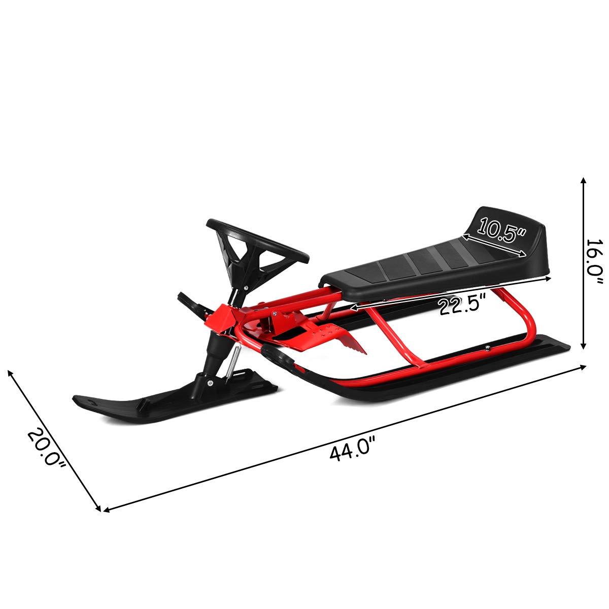 Goplus Snow Racer Sled, Ski Sled Slider Board with Steering Wheel, Twin Brakes, Retractable Pull Rope, for Kids Age 6 & up, Holds Two Children or a Teenager (Reinforced Version)