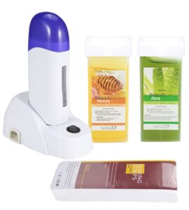 imeshbean® wax heater roller depilatory roll on wax warmer cartridge strips portable hair removal waxing machine kit for men and women (aloe+ honey)