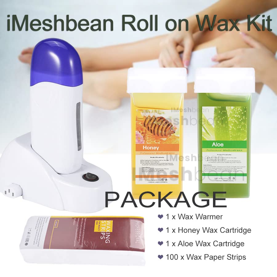 iMeshbean® Wax Heater Roller Depilatory Roll on Wax Warmer Cartridge Strips Portable Hair Removal Waxing Machine Kit for Men and Women (Aloe+ Honey)