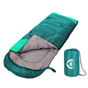 swtmerry sleeping bag 3 seasons (summer, spring, fall) warm & cool weather - lightweight,waterproof indoor & outdoor use for kids, teens & adults for camping hiking, backpacking (emerald green)