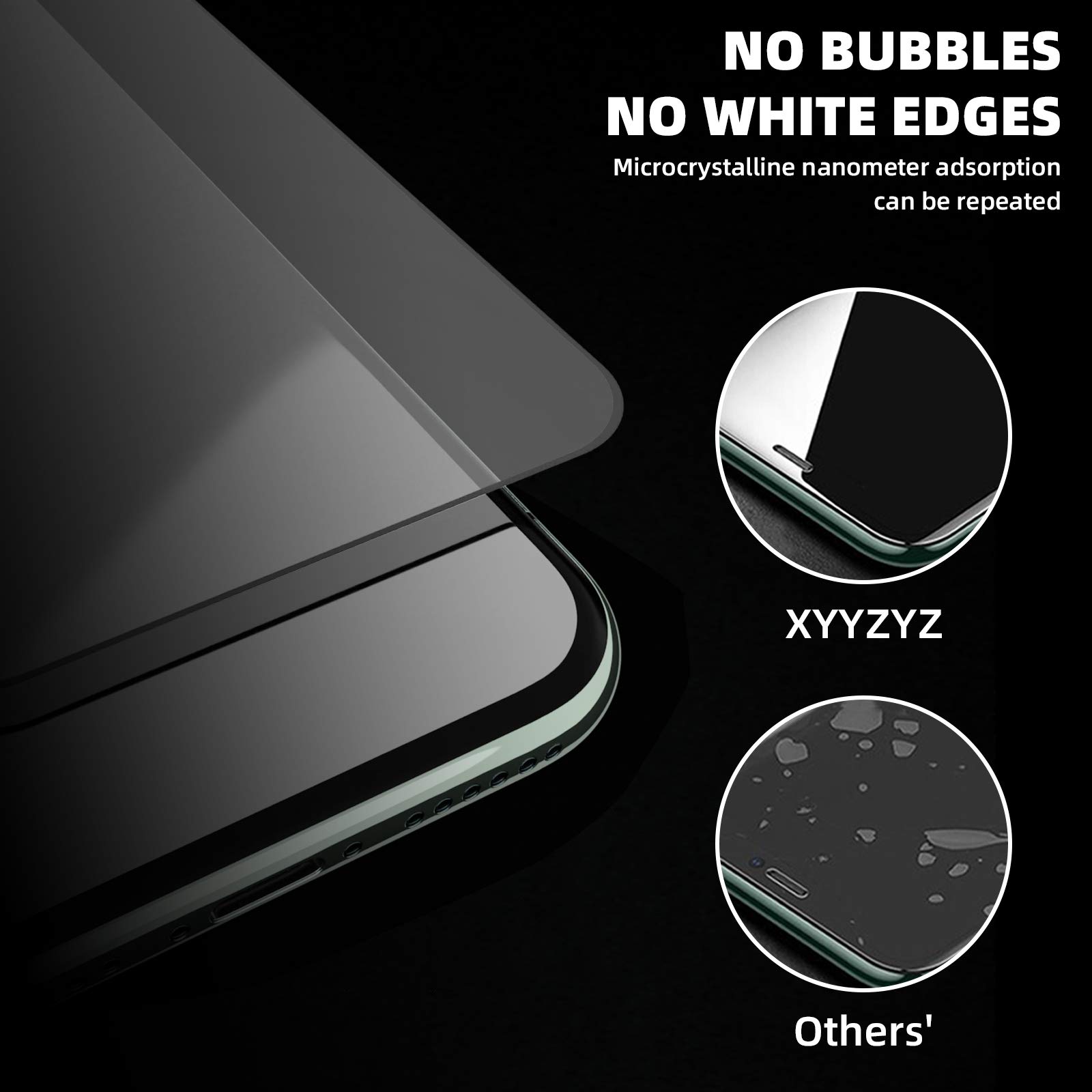 XYYZYZ Privacy Screen Protector for iphone Xs Max and 11 Pro Max 6.5 Inch Full Coverage Dark Anti Spy Tempered Glass with Installation Frame 9H Hardness Scratch Proof【2 Pack】-Black