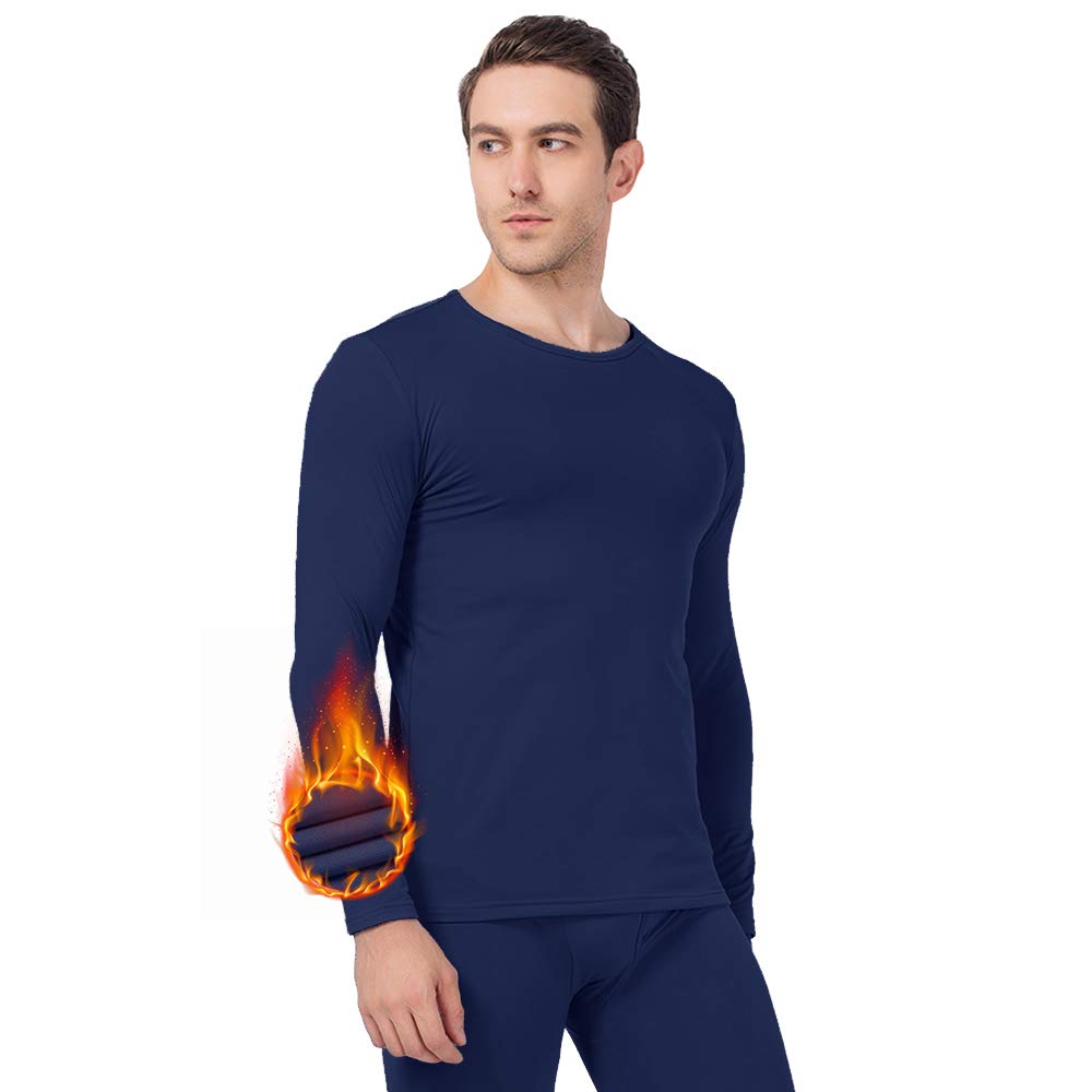 MANCYFIT Mens Thermal Shirts Fleece Lined Top Long Sleeve Base Layer Pullover Navy Large