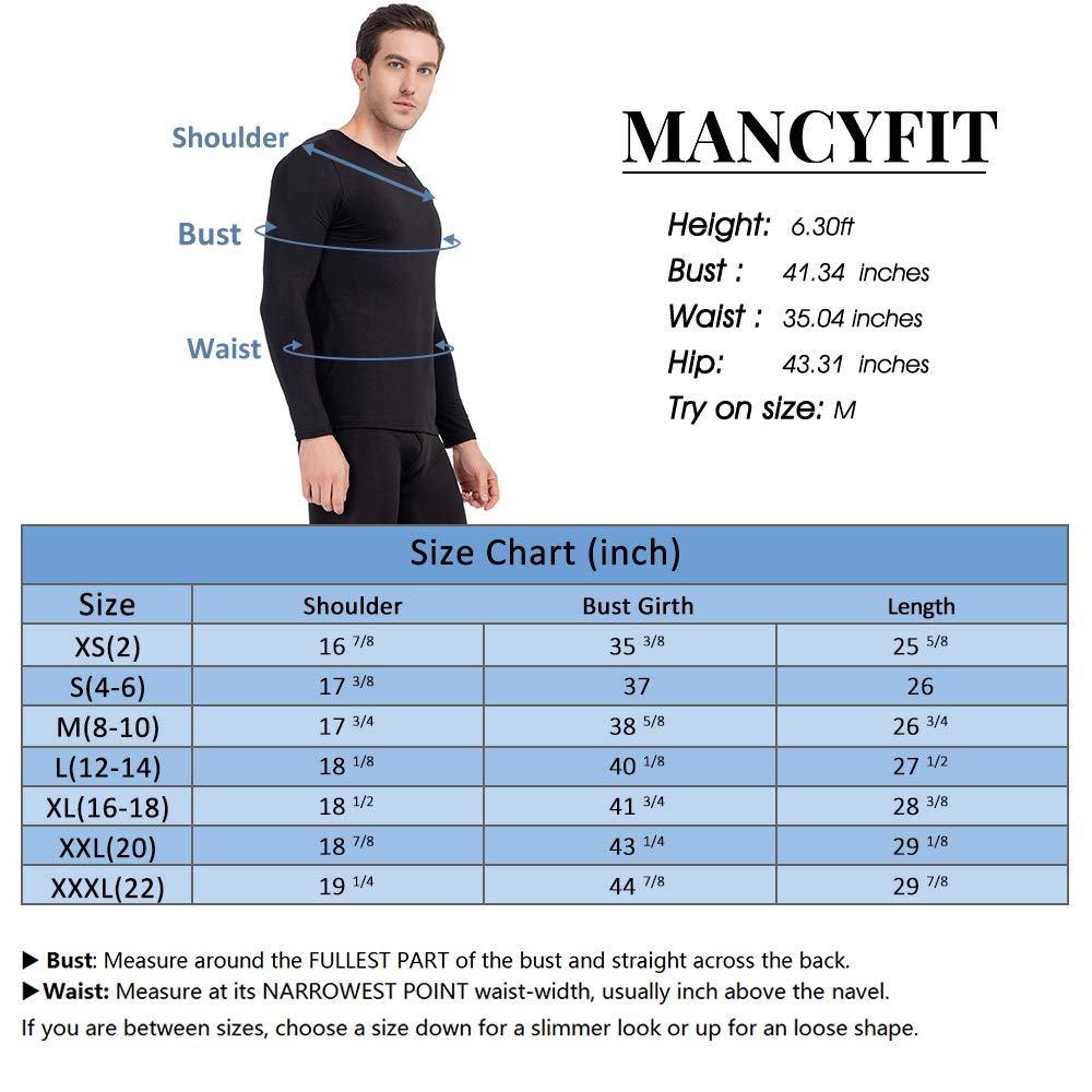 MANCYFIT Mens Thermal Shirts Fleece Lined Top Long Sleeve Base Layer Pullover Navy Large