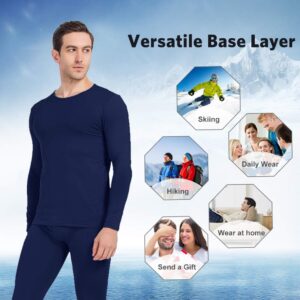 MANCYFIT Mens Thermal Shirts Fleece Lined Top Long Sleeve Base Layer Pullover Navy Large