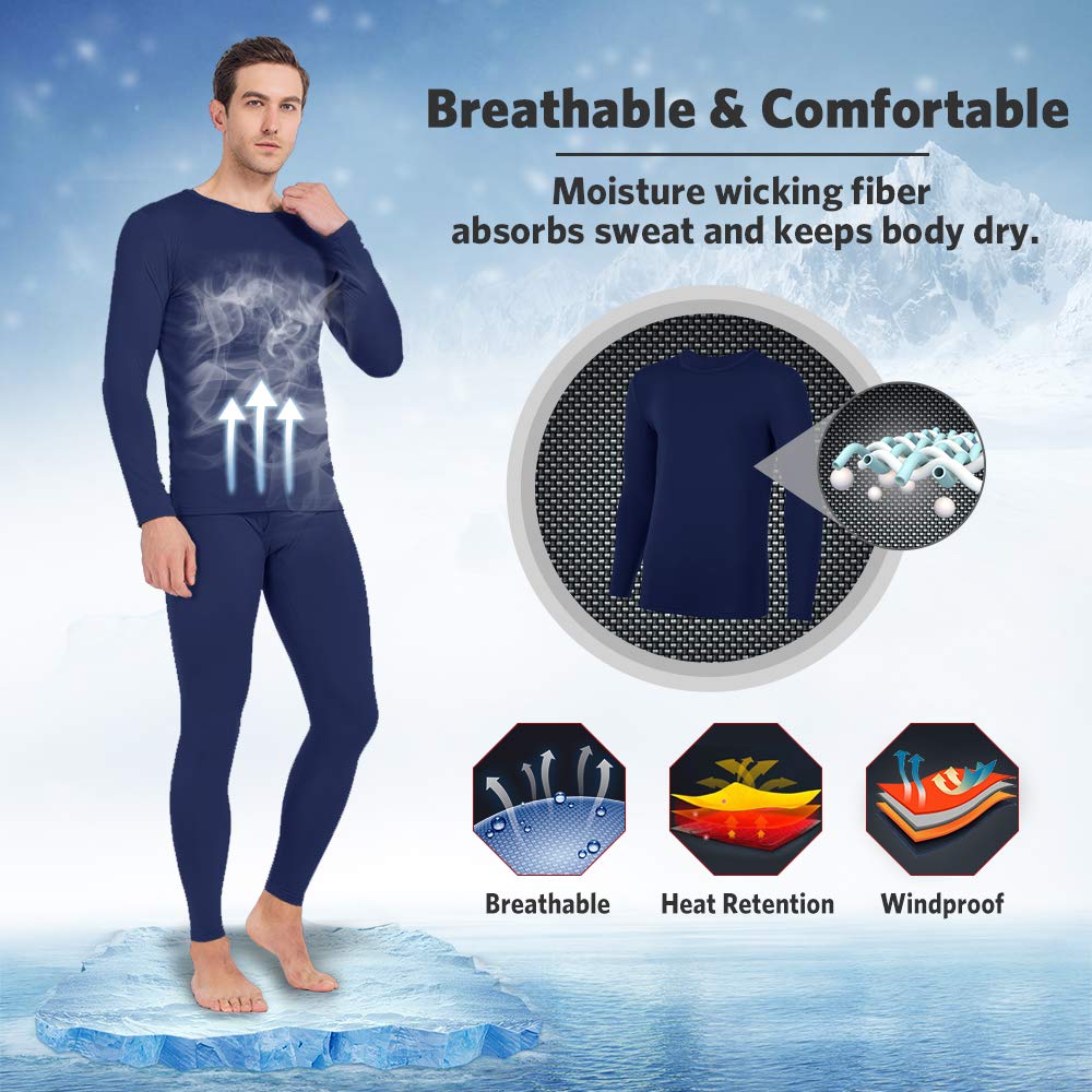 MANCYFIT Mens Thermal Shirts Fleece Lined Top Long Sleeve Base Layer Pullover Navy Large