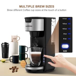 Singles Serve Coffee Makers For K Cup Pod & Coffee Ground, Mini 2 In 1 Coffee Maker Machines 30 Oz Reservoir Brew Strength Control Small Coffee Brewer Machine for office Home Kitchen- Black