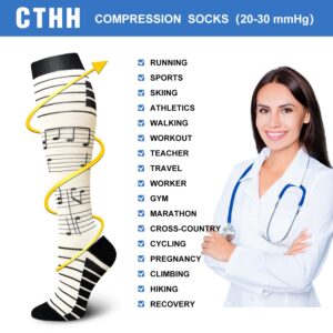 CTHH 7 Pairs Compression Socks for Women & Men Circulation Support Knee High Socks (08 White/Black/Grey/Piano, Small-Medium)