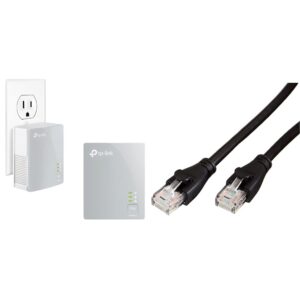 tp-link av600 powerline ethernet adapter - plug&play, power saving, nano powerline adapter(tl-pa4010 kit) with amazonbasics rj45 cat-6 ethernet patch internet cable - 10 feet (3 meters) bundle