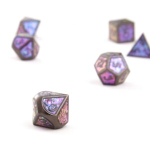 DND Polyhedral Metal Game Dice Glitter Purple and Pink with Black Numbers 7pc Set for Dungeons and Dragons RPG MTG Table Games D&D Pathfinder Shadowrun and Math Teaching